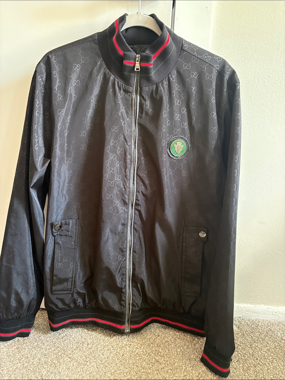 Gucci Black Bomber Jacket with Red Trim